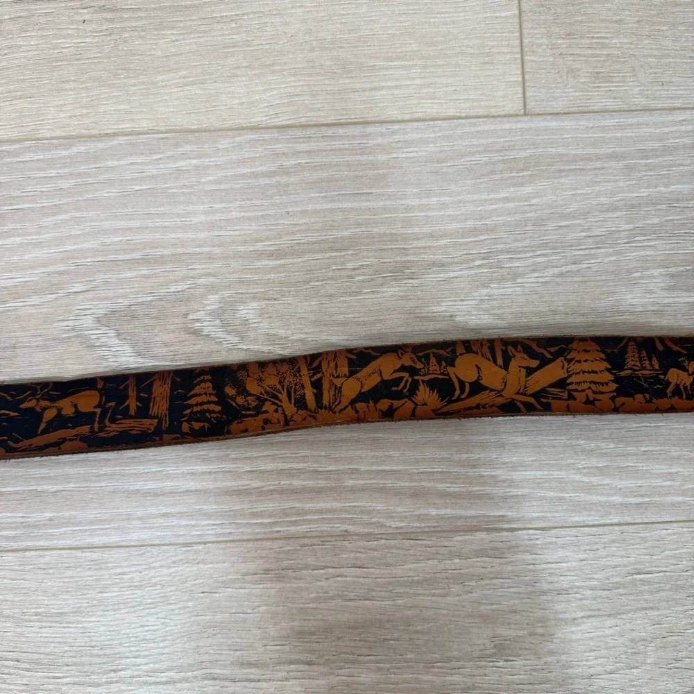Vintage Made in USA Deer Forest Leather Belt